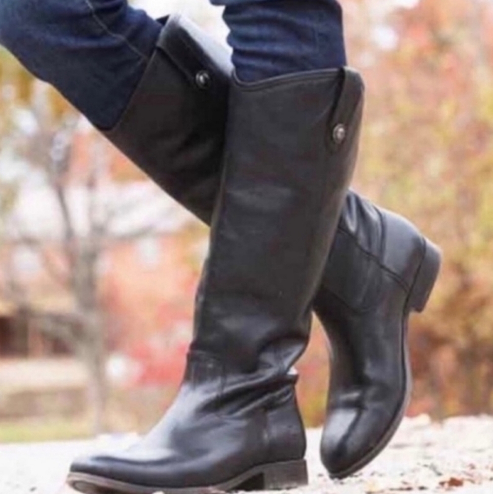 Frye Melissa Black Leather Tall Equestrian Boots Size 6